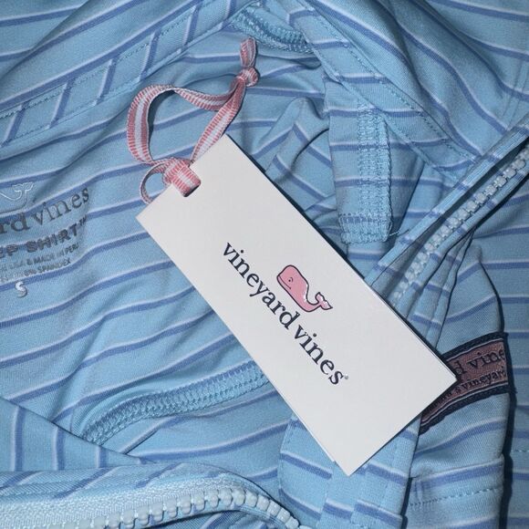 NWT Vineyard Vines Striped Sankaty Shep Shirt 1/4 Zip in Aqua & White, Women's S - Picture 16 of 16